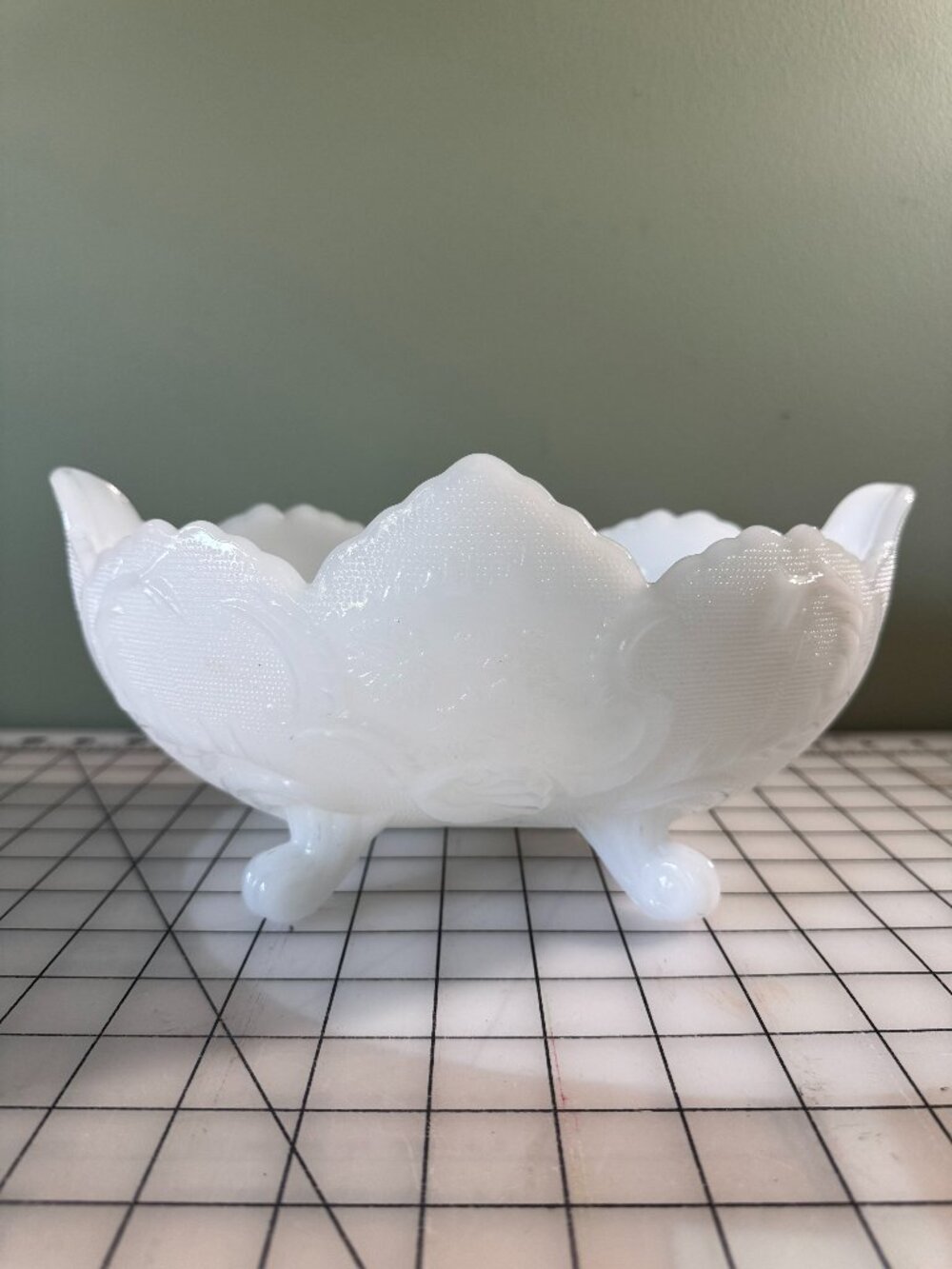 Vintage Jeannette Glass Lombardy Milk Glass Four-Toed Candy Dish Bowl